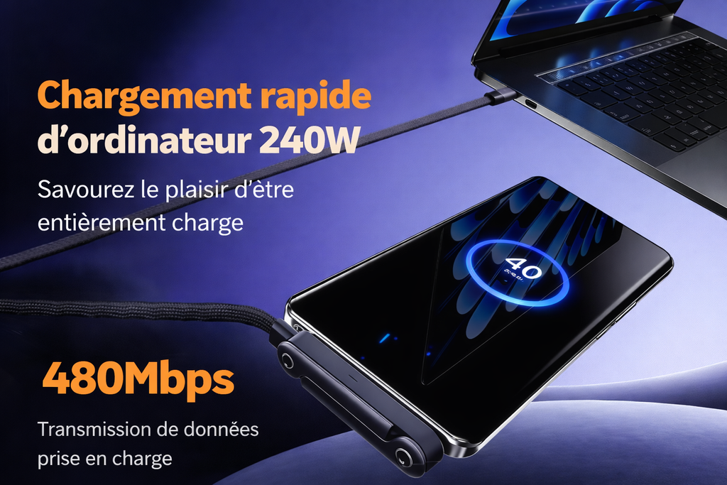 Câble USB-C 240W avec Support Pliable Intégré